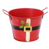 APPEARS NEW - Santa Metal Bucket with Handles Red 5 Inches. Set of 2