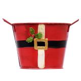 APPEARS NEW - Santa Metal Bucket with Handles Red 5 Inches. Set of 2