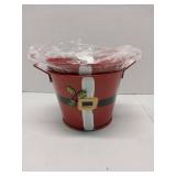APPEARS NEW - Santa Metal Bucket with Handles Red 5 Inches. Set of 2