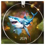 APPEARS NEW - Shark 2024 Acrylic Christmas Ornament for Tree - Gifts for Shark Lovers