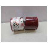 APPEARS NEW - Red & White with Candy Caned Decorative Ribbon Roll 2.5x9ft (2 Included)