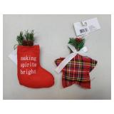 APPEARS NEW - Christmas Ornaments -Making Spirits Bright Christmas Stocking & Red Flannel Star (2 Included)