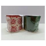 APPEARS NEW - Red Snowflakes and Solid Green  Decorative Ribbons 2.5x9ft 2 Pack