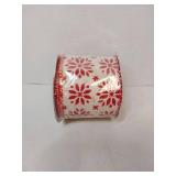 APPEARS NEW - Red Snowflakes and Solid Green  Decorative Ribbons 2.5x9ft 2 Pack
