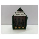 APPEARS NEW - Wooden House Christmas Display with Bottlebrush Trees