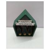 APPEARS NEW - Wooden House Christmas Display with Bottlebrush Trees