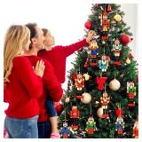 APPEARS NEW - Qunclay 36 Pcs Christmas Nutcracker Ornaments Wood Hanging Miniature Nutcrackers Figures Traditional Holiday Crackers Christmas Tree Ornament for Xmas Holiday Party Decoration