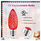 APPEARS NEW - Brightown C7 LED Replacement Bulbs, 50 Pack C9 Christmas Light Bulbs Red, Shatterproof LED Bulbs for Christmas String Light, E17 Intermediate Base, Commercial Grade Shatterproof Bulb