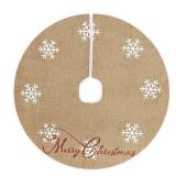 APPEARS NEW - MACTING Christmas Burlap Tree Skirt, 30 inches Tree Mat with 8 White Snowflake Red Merry Christmas Printed for Holiday Party Decorations Indoor Outdoor