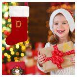 FACTORY SEALED - 20 Inches Monogrammed Christmas Stockings with Letters Red Velvet with White Super Soft Plush Cuff Stockings Christmas Cards with Envelopes Gold Rhinestone A-Z Letter for Xmas Tree Fi