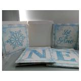 Winter Onederland 1st Birthday Boy Decoration - Blue Winter Birthday Boxes, Blocks, Balloon Garland for Baby Boy Snowflake Theme Baby Shower Supplies (O box is missing)