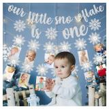 Christmas Winter Snowflake 1st Birthday Photo Banner Snowflake Birthday Photo Banner for Newborn to 12 Months Milestone Photograph Bunting Garland for Xmas Holiday Baby Girl 1st Birthday Party Supplie