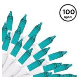 APPEARS NEW - Brite Star 100 Count Mini String Christmas Lights, Teal - 22 feet Indoor/Outdoor Christmas Tree Lights with White Wire