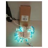 APPEARS NEW - Brite Star 100 Count Mini String Christmas Lights, Teal - 22 feet Indoor/Outdoor Christmas Tree Lights with White Wire