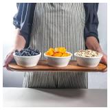 Artena 10oz Ultra-fine Porcelain Chips and dip Serving Platter with Acacia Wooden Tray, 4.75inch White Dipping Bowls,Small Serving Bowls for Condiments, Side Dishes, Pre, Dessert, Salsa, Entertaining