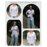 HOTOUCH Women White Button Down Dress Shirt Business Casual 3/4 Sleeve White Classic V Neck Dress Blouses XL