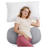 Momcozy Portable Pregnancy Pillow W Shaped Maternity Support for Side Sleepers, Adjustable Travel Wedge Pillow for Back, Belly, and Hip Relief, Ideal for Pregnant Women, Deep Grey