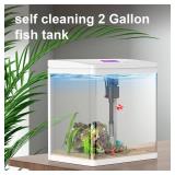 2 Gallon Glass Betta Fish Tank Small Fish Tank with Filter and Light,Self-Cleaning Fish Tank.