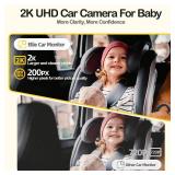 Ellie Baby Car Monitor, 2K UHD Backseat Monitor with Color Night Vision, Face Tracking, Dual Display for 2 Kids, Wide View Car Baby Camera, Smart Video Capture & App Control