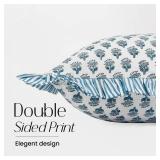 CPC Apatite Blue 100% Cotton Block Print Ruffle Sham Cover 14x36 inch, Handmade Boho Floral Pillowcase, Farmhouse Cottagecore Bedding, Soft Decorative Cushion Cover for Bedroom Decor