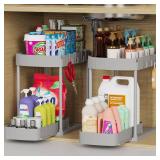 Ukeetap 2 Pack Multi-Purpose Pull-Out Storage Organizers, Under Sink Organizers and Storage for Bathroom & Kitchen, Under Cabinet Organizers and storage, 14.8 Inch, Grey