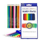 Color Swell Colored Pencil Pack 12 Count Assorted Vibrant Pre-Sharpened Colors Perfect for Kids, Teachers, Classrooms, and All Ages