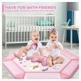 Baby Gym Play Mat, 8-in-1 Tummy Time Mat & Ball Pit with 6 Toys, Washable Baby Activity Mat for Visual, Hearing, Sensory, Motor Development, Babies Gift for Newborn Infant 0-3-6-9-12 Months (Pink)