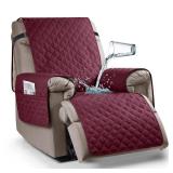 Ruaozz 100% Waterproof Recliner Chair Cover Non-Slip Oversized Reclining Cover for Large Recliner Chair Washable Chair Seat Cover with Elastic Straps for Kids, Dogs, Pets (Wine, 28