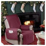 Ruaozz 100% Waterproof Recliner Chair Cover Non-Slip Oversized Reclining Cover for Large Recliner Chair Washable Chair Seat Cover with Elastic Straps for Kids, Dogs, Pets (Wine, 28