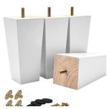 TCHOSUZ 8 Inch / 20cm Wooden Furniture Legs, Set of 4 Solid Wood White Pyramid Sofa Legs Couch Feets with Hanger Bolt & Screws, Mid-Century Modern Furniture Replacement Feet for Home DIY