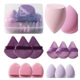 Makeup Sponge Set BS-MALL Triangle Puff 14 Pcs for Liquid, Cream, and Powder, Multi-colored Makeup Sponges and Mini Sponge with Case (A-Purple)