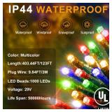 KNONEW 403FT 1000 LED Christmas Lights Outdoor String Lights 8 Modes & Timer Fairy Light Plug in Waterproof LED String Lights for Xmas Yard Tree Wedding Party Holiday Decorations (Multicolor)