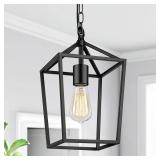Farmhouse Black Pendant Light for Kitchen Island Industrial Hanging Lantern Fixture Modern Metal Cage Lamp Chandelier Lighting for Dining Room Hallway, 49in Adjustable Chain for Flat & Sloped Ceil