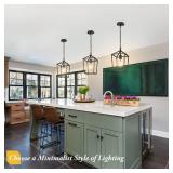 Farmhouse Black Pendant Light for Kitchen Island Industrial Hanging Lantern Fixture Modern Metal Cage Lamp Chandelier Lighting for Dining Room Hallway, 49in Adjustable Chain for Flat & Sloped Ceil