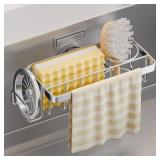TAILI Sponge Holder with Strong Suction Cup, 4-in-1 Rustproof Sink Organizer - Sink Caddy Holds Sponges, Brushes, Stoppers & Scrapers -Silver