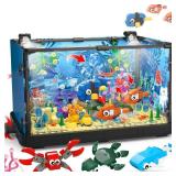 Fish Tank Building Block, Lighting Aquarium Building Sets for Adults and Kids Including Ocean Jellyfish, Dolphin, Turtle, Crab, Animal Building Toys for Boys Age 8-12, 725pcs