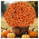 AmberFun 24 Bundles Artificial Fall Flowers for Outdoors, Realistic Fake Silk Flowers for Outside Decoration, Autumn Faux Plants Outdoor Planter Window Box Porch Patio Decor(Orange)