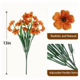 AmberFun 24 Bundles Artificial Fall Flowers for Outdoors, Realistic Fake Silk Flowers for Outside Decoration, Autumn Faux Plants Outdoor Planter Window Box Porch Patio Decor(Orange)