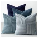 MIULEE Dusty Blue Navy Farmhouse Throw Pillow Covers 18x18 Inch Set of 4 Boho Patchwork Gradient Cushion Cases Western Modern Pillow Cases Corduroy Home Decor for Couch Sofa Living Room Bed