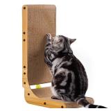 Poils bebe L Shape Cat Scratcher, 26.8 Inch Cat Scratchers for Indoor Cats, Protecting Furniture Cat Scratch Pad, Cardboard Cat Scratching with Ball Toy, Catnip, Large