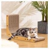 Poils bebe L Shape Cat Scratcher, 26.8 Inch Cat Scratchers for Indoor Cats, Protecting Furniture Cat Scratch Pad, Cardboard Cat Scratching with Ball Toy, Catnip, Large