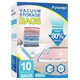 Fygrip 10 Pack Small Vacuum Storage Bags with Hand Pump, Plastic Packaging Bags, 80% Space Saver Vacuum Seal Bags for Clothing, Travel Lugggage, Blankets, Comforters