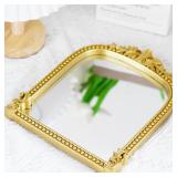 LuHeToz Gold Plastic Arched Makeup Mirror, Standing, Hanging or Wall Mount, Bathroom, Living Room, Bedroom Gold Decorative Mirror (10.6 * 8.6 inch)