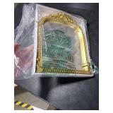 LuHeToz Gold Plastic Arched Makeup Mirror, Standing, Hanging or Wall Mount, Bathroom, Living Room, Bedroom Gold Decorative Mirror (10.6 * 8.6 inch)