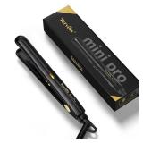 Terviiix Mini Flat Iron for Short Hair Temperature Adjustable, 1/2 Inch Mini Small Portable Ceramic Travel Hair Straightener for Men, Black