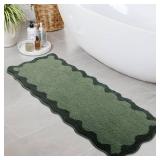 Uphome Bathroom Rug Runner, Green Long Irregular Shaped Bathroom Rug Absorbent Non Slip, 18x47 Soft Cute Machine Washable Shaggy Microfiber Bath Mat for Floor, Tub, Shower