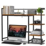 Snughome Desk Shelf, 38.6 Desktop Organizer Shelf, Desk Hutch for Computer Monitor, 4 Tier Desk Display Rack, Wood Desktop Bookshelf Storage Rack for Home Office Dorm, Rustic Brown