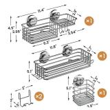 LEVERLOC Shower Caddy Suction Cup, 3 Pack Heavy Duty Bathroom Organizer For Inside Shower With Hooks & Soap Holder, Removable Bathroom Organizer, Rustproof Silver Holder Storage Storage,Silver