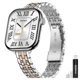 MioHHR Slim Metal Bands Compatible with Apple Watch Band 38mm 40mm 41mm 42mm (Series 11 10), Thin Stainless Steel Strap Bands for Women iWatch Series 11 10 9 8 7 6 5 4 3 2 1 SE3/2/1, Silver/Rose Gold