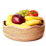 Rattan Woven Fruit Basket, Natural Round Bread Basket, Decorative Fruit Bowl for Kitchen Counter, Kitchen Storage Baskets for Vegetables, Eggs,Snacks